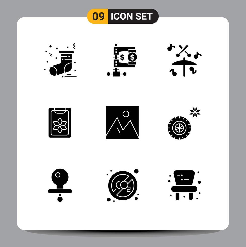 9 Universal Solid Glyphs Set for Web and Mobile Applications furniture decor drum clip clipboard Editable Vector Design Elements