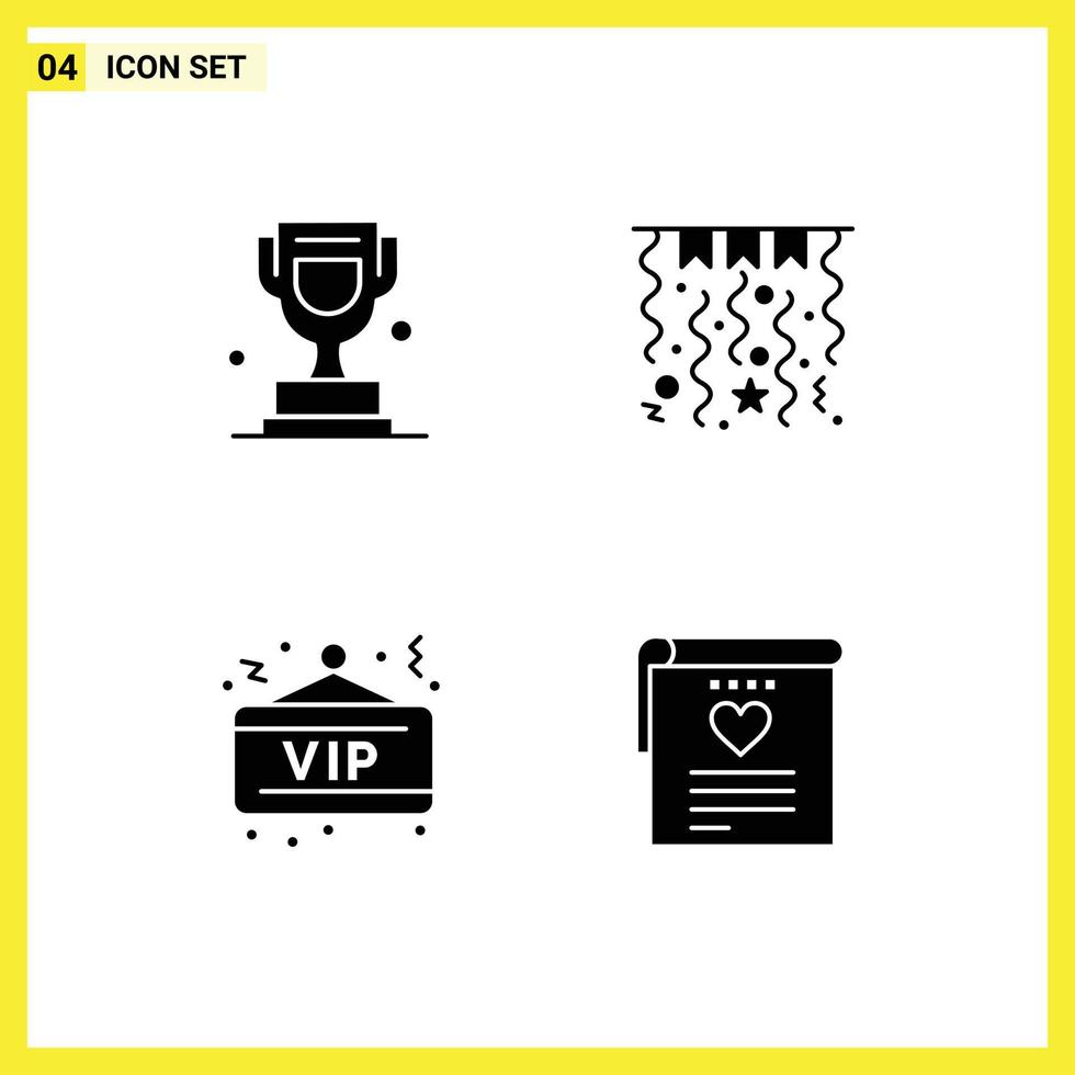 Set of 4 Vector Solid Glyphs on Grid for award night canada winter file Editable Vector Design Elements