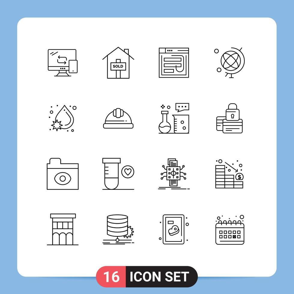 Universal Icon Symbols Group of 16 Modern Outlines of virus geography hack education web Editable Vector Design Elements