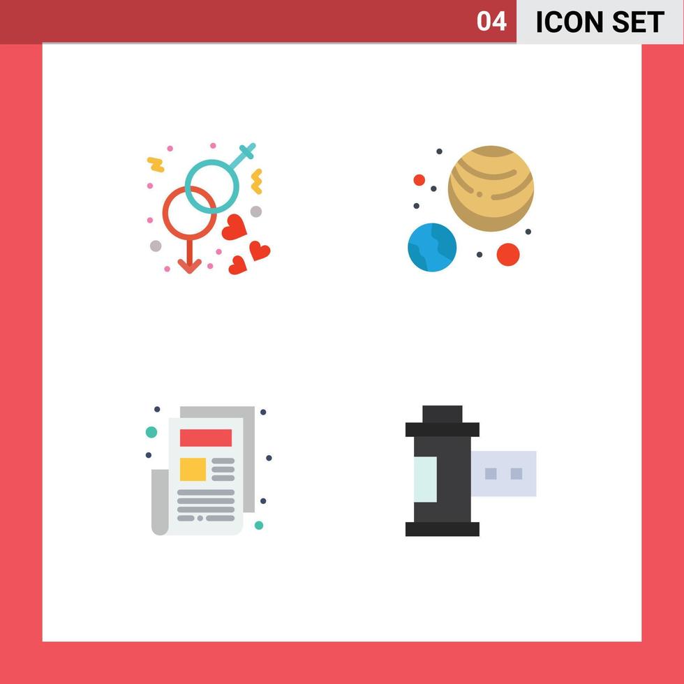 Group of 4 Modern Flat Icons Set for engagement newsletter wedding planets film Editable Vector Design Elements