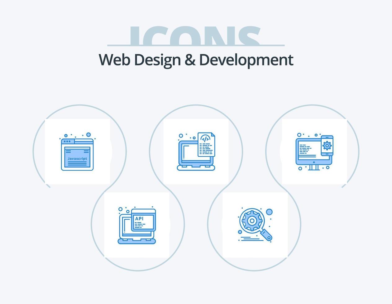 Web Design And Development Blue Icon Pack 5 Icon Design. design. laptop. design. files. device vector