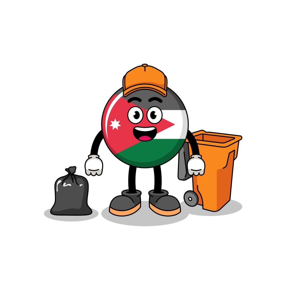 Illustration of jordan flag cartoon as a garbage collector vector