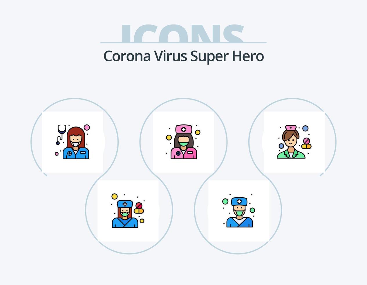 Corona Virus Super Hero Line Filled Icon Pack 5 Icon Design. doctor. physician. male. nurse. female vector