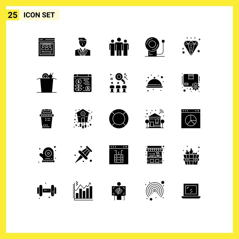 Set of 25 Commercial Solid Glyphs pack for diamond equipment mr education corporate Editable Vector Design Elements