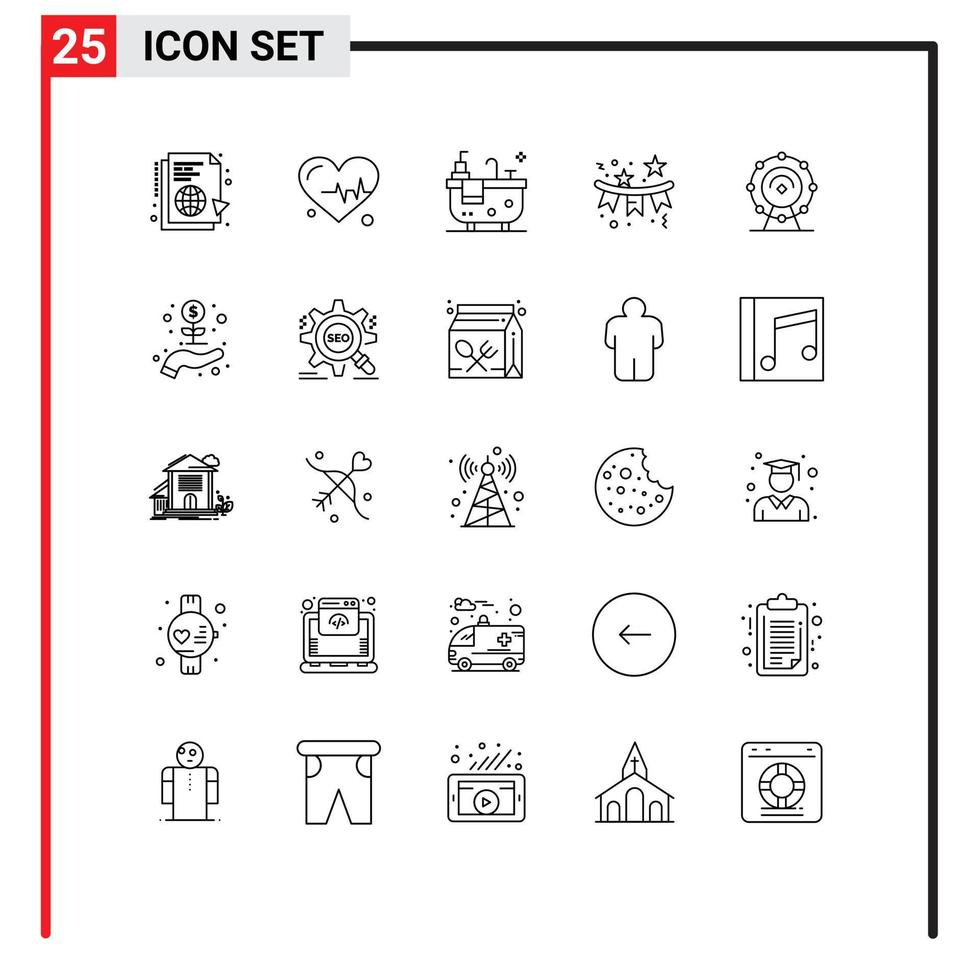 25 Universal Lines Set for Web and Mobile Applications wifi holiday bathroom star flag Editable Vector Design Elements