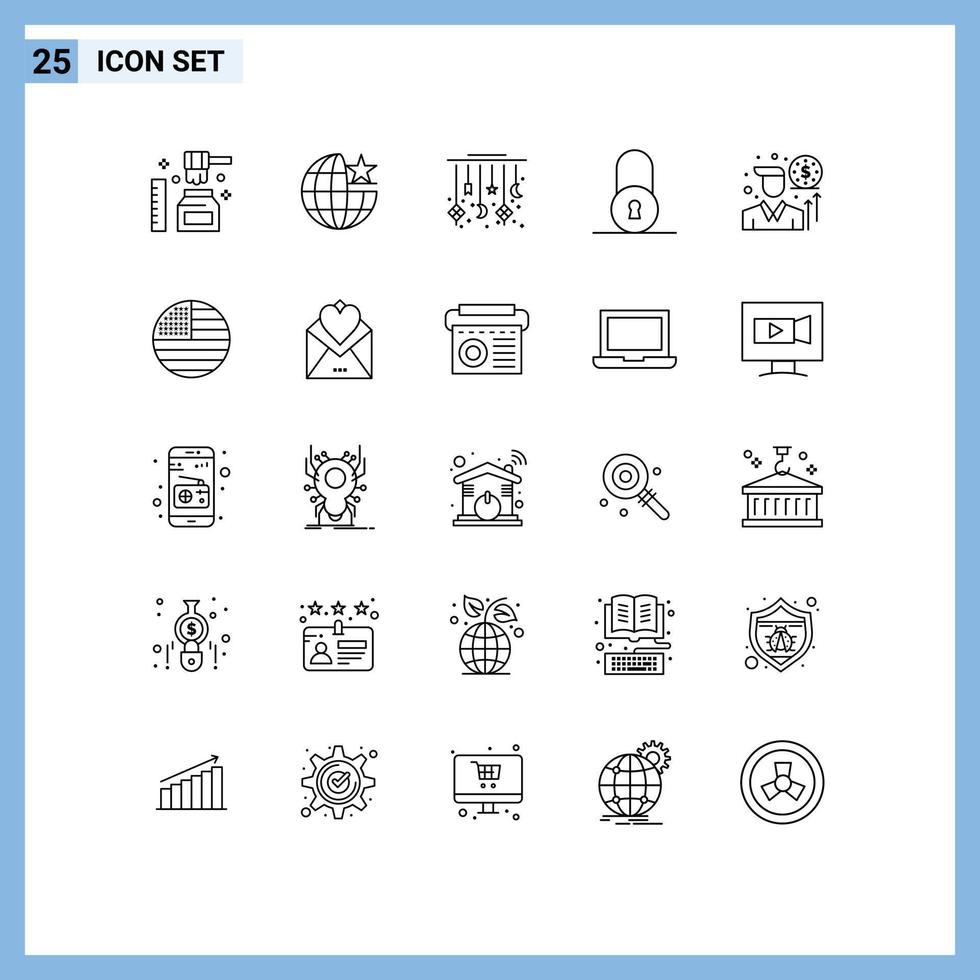 paquete de iconos vectoriales de stock de 25 signos y símbolos de línea para candado de inversión eid decoración circular elementos de diseño vectorial editables vector