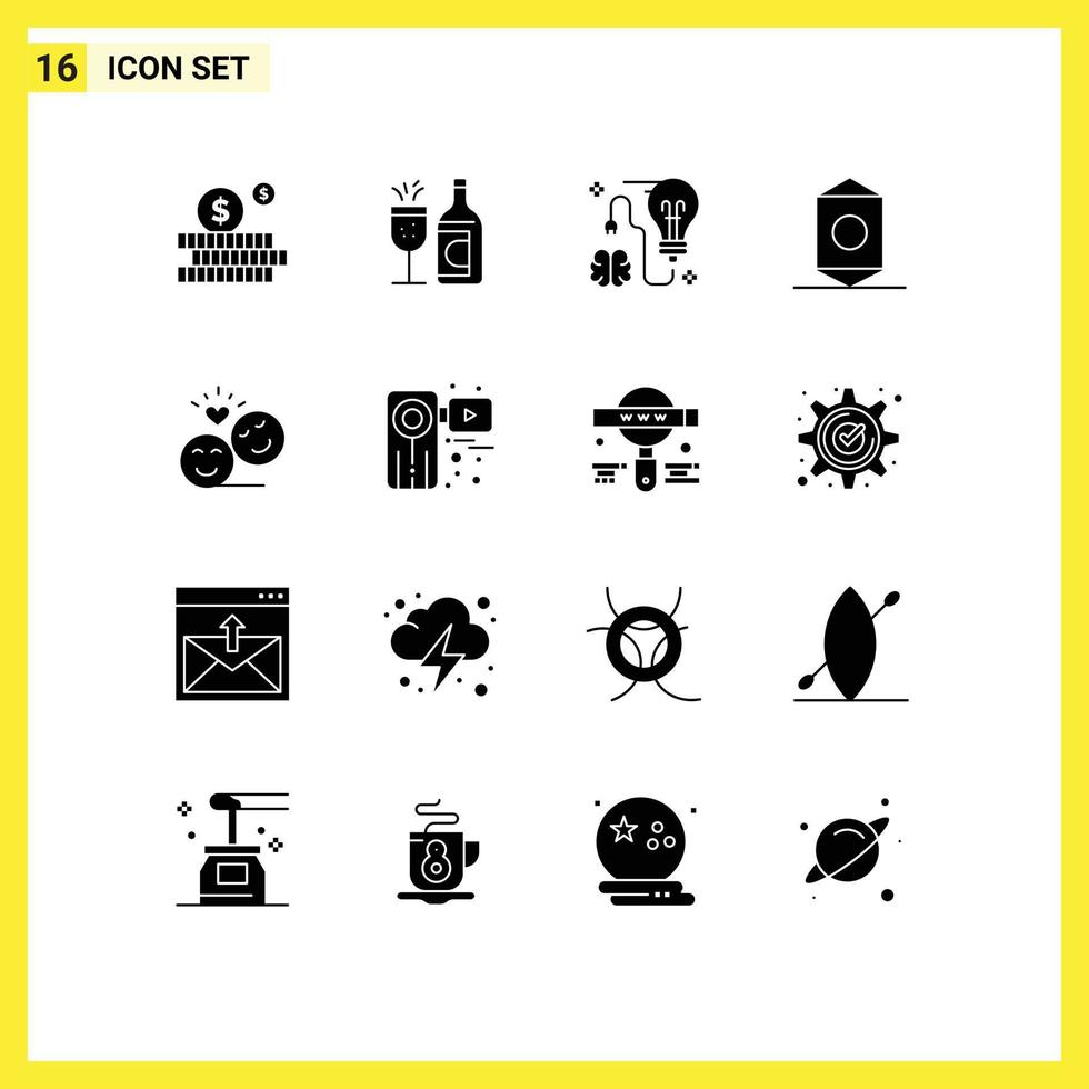 Pack of 16 Modern Solid Glyphs Signs and Symbols for Web Print Media such as avatar wrapper storming sweet candy Editable Vector Design Elements
