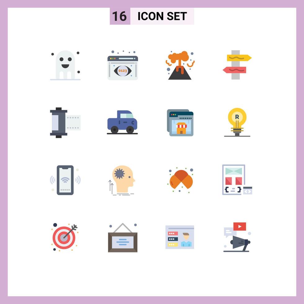 16 Universal Flat Color Signs Symbols of roll film energy camera navigation Editable Pack of Creative Vector Design Elements