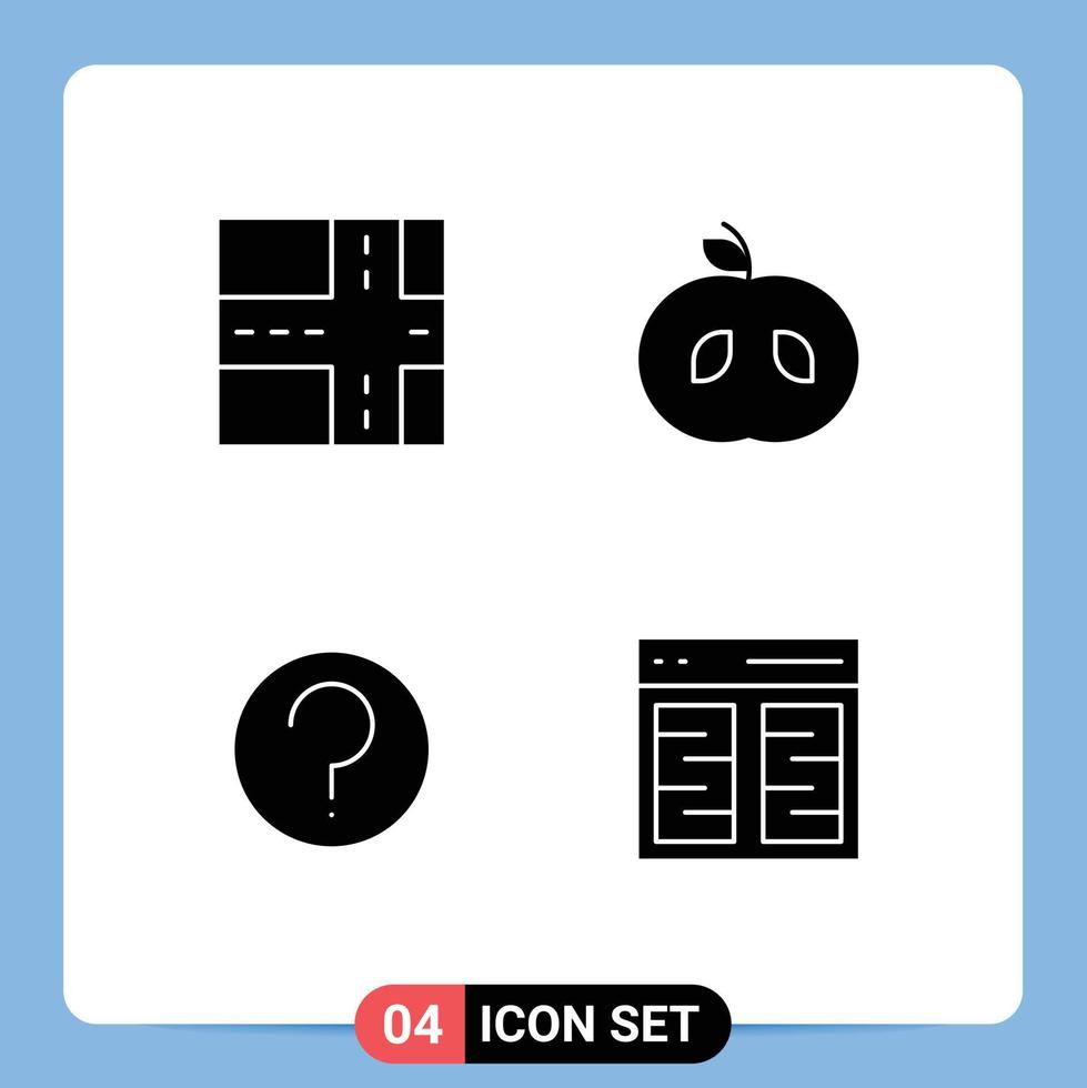 4 Universal Solid Glyph Signs Symbols of road communication fruit ui interface Editable Vector Design Elements