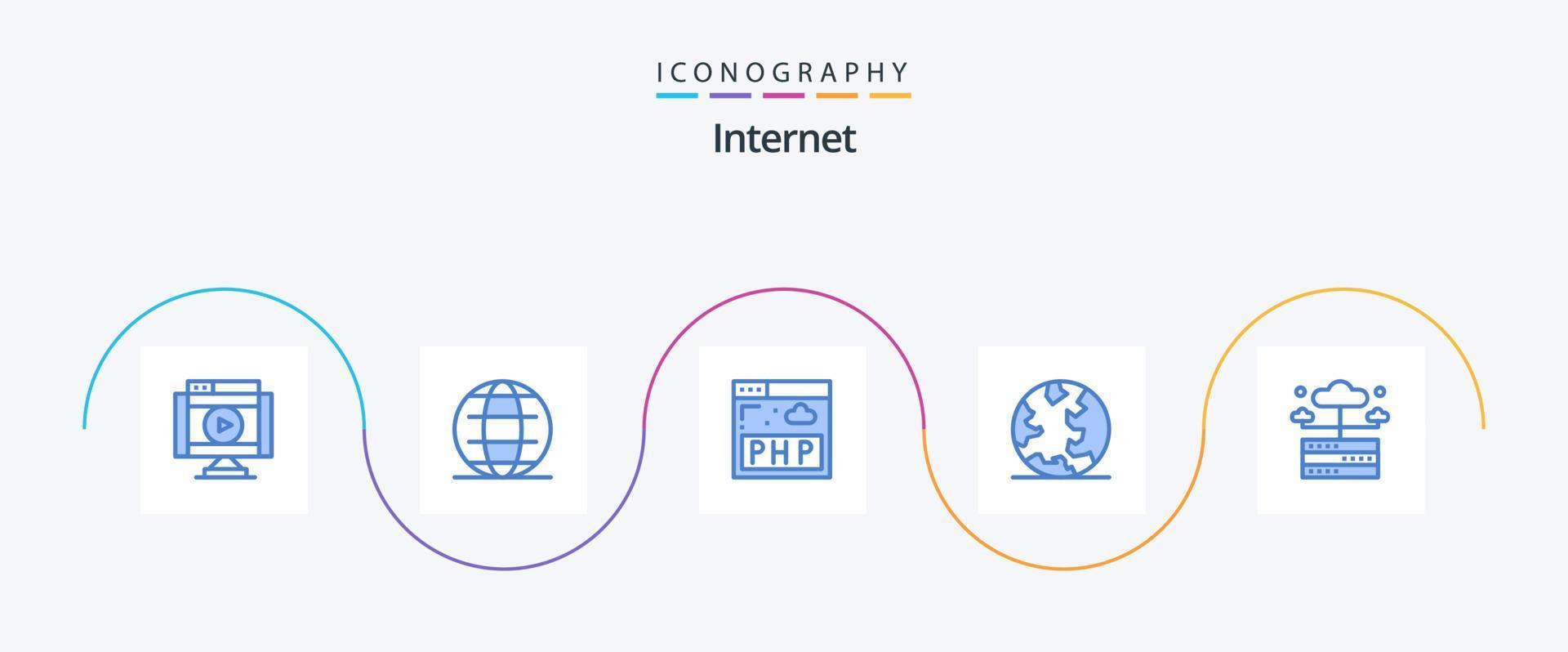 paquete de iconos de Internet azul 5 que incluye alojamiento. web. mundo. en línea. tierra vector