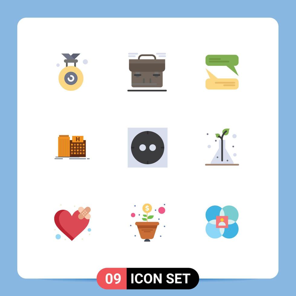conjunto moderno de 9 pictogramas de colores planos de elementos de diseño de vectores editables de hospital médico de maleta de construcción eléctrica