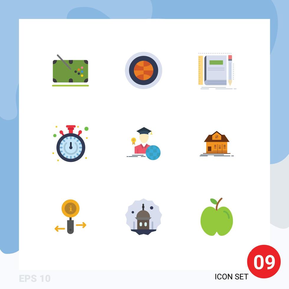 User Interface Pack of 9 Basic Flat Colors of timer stopwatch user sketching notepad Editable Vector Design Elements