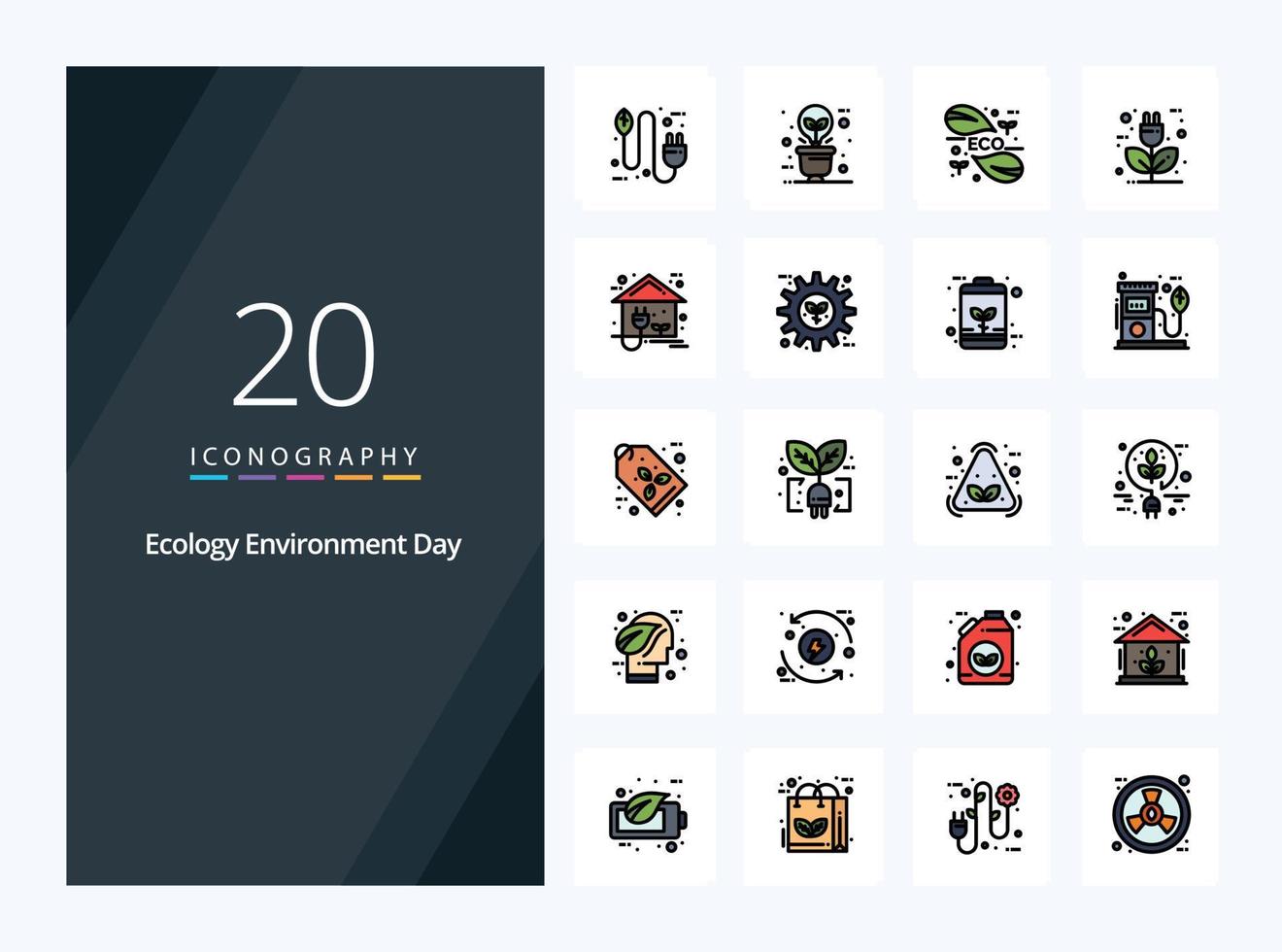 20 icono lleno de línea ecológica para presentación vector