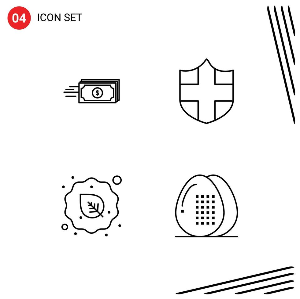 Pack of 4 Modern Filledline Flat Colors Signs and Symbols for Web Print Media such as dollar leaf money security vegan Editable Vector Design Elements