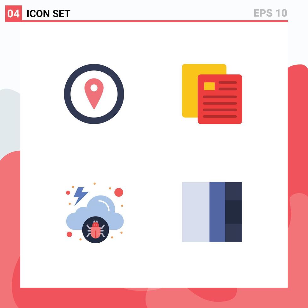 grupo de 4 iconos planos signos y símbolos para elementos de diseño de vectores editables de malware de prueba de marcador de mapa infectado gps