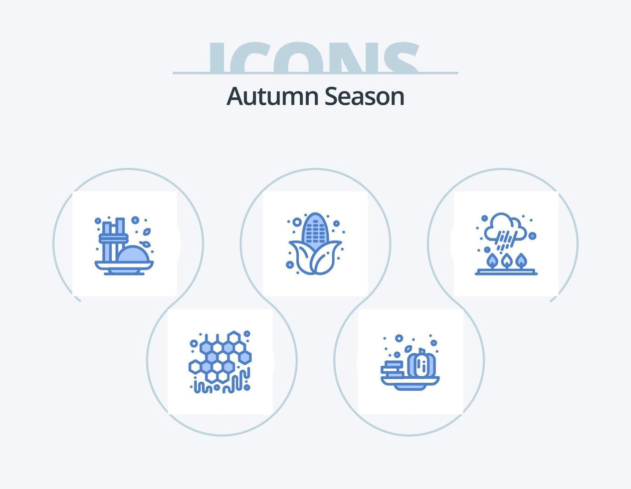 paquete de iconos azul otoño 5 diseño de iconos. lluvia. otoño. canela. alimento. otoño vector