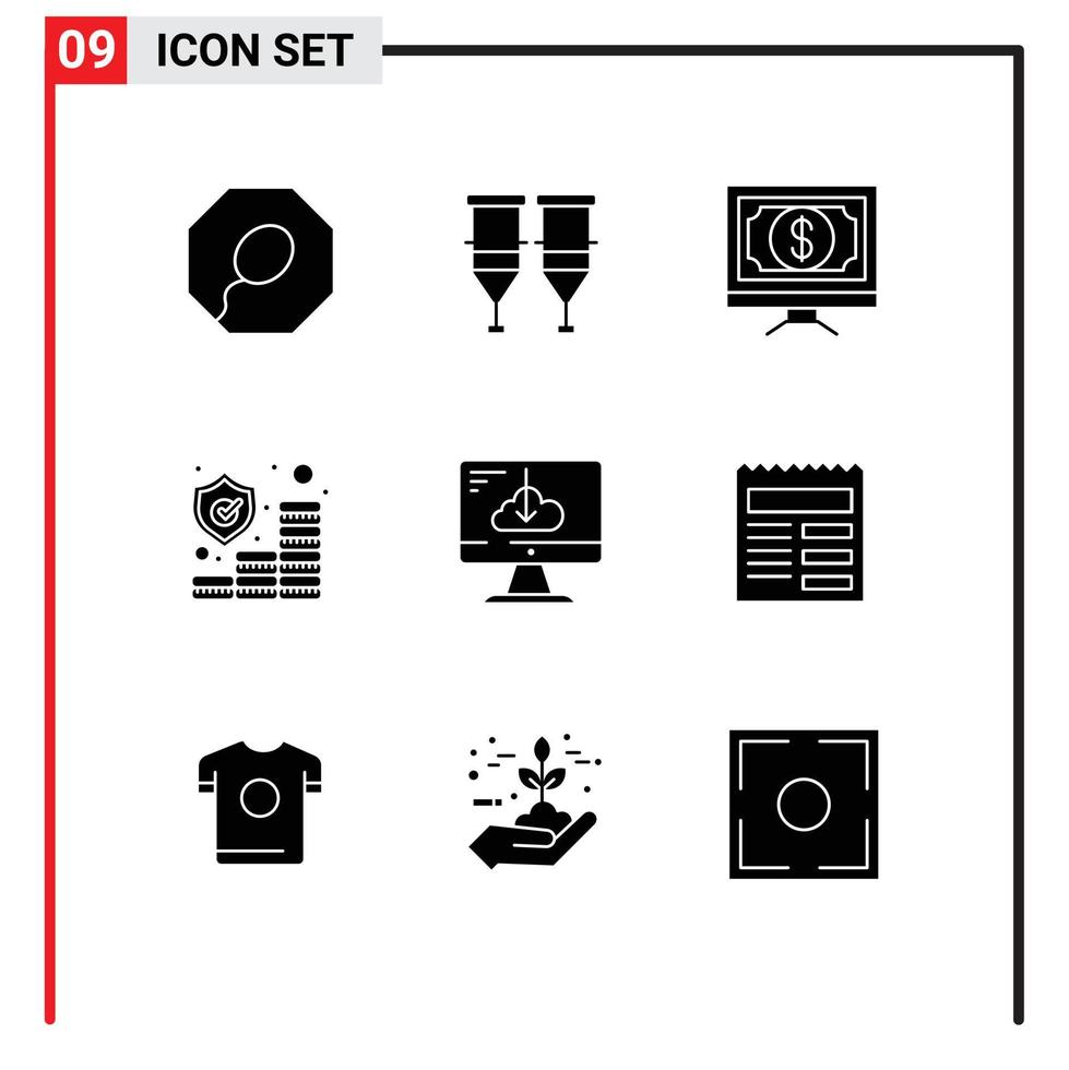 conjunto de 9 iconos de interfaz de usuario modernos signos de símbolos para descargar protección haga clic en seguro de dinero elementos de diseño vectorial editables vector