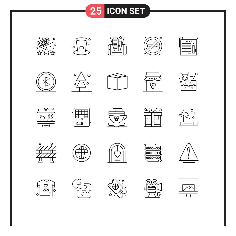 Line Pack of 25 Universal Symbols of notes no smoke mobile place fire Editable Vector Design Elements