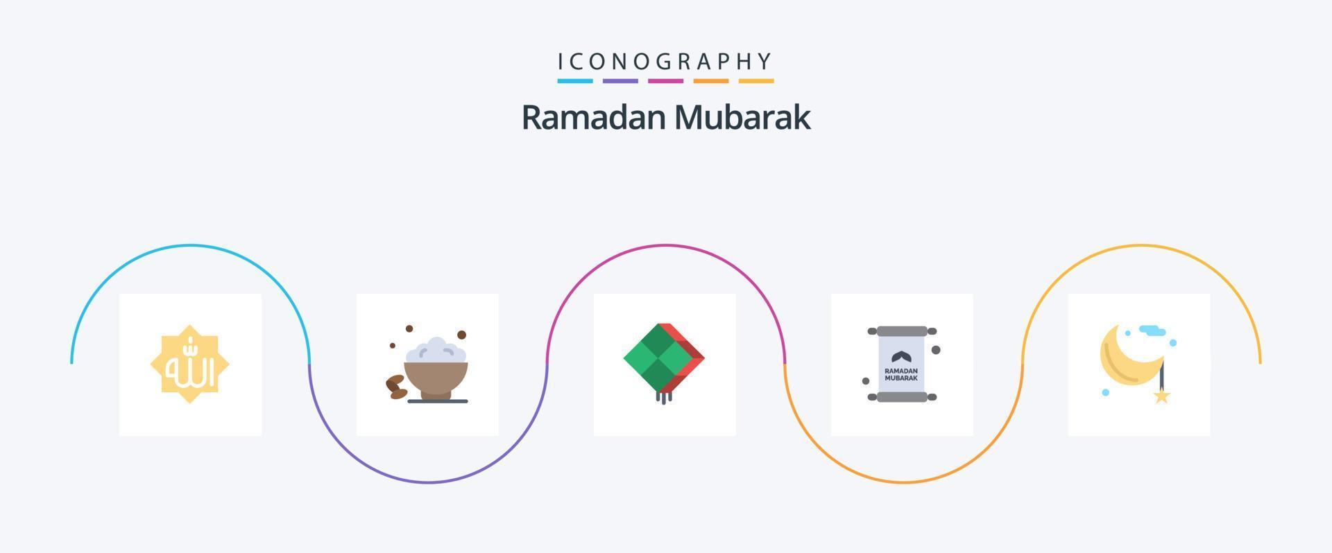 Ramadan Flat 5 Icon Pack Including iftar. letter. fast. islam. hanging vector