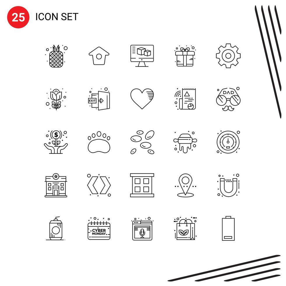 Editable Vector Line Pack of 25 Simple Lines of detail present computer gift box Editable Vector Design Elements