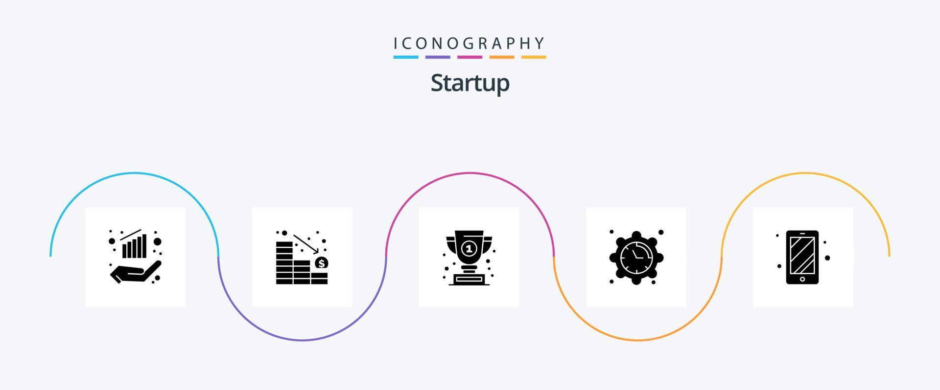 Startup Glyph 5 Icon Pack Including smart phone. time. award. date