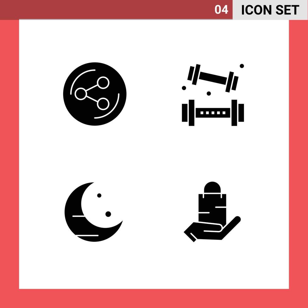 4 Thematic Vector Solid Glyphs and Editable Symbols of share moon activities lifting bag Editable Vector Design Elements