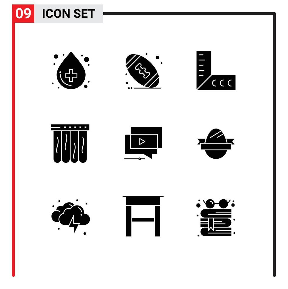 Universal Icon Symbols Group of 9 Modern Solid Glyphs of presentation tutorial ruler youtube summer Editable Vector Design Elements