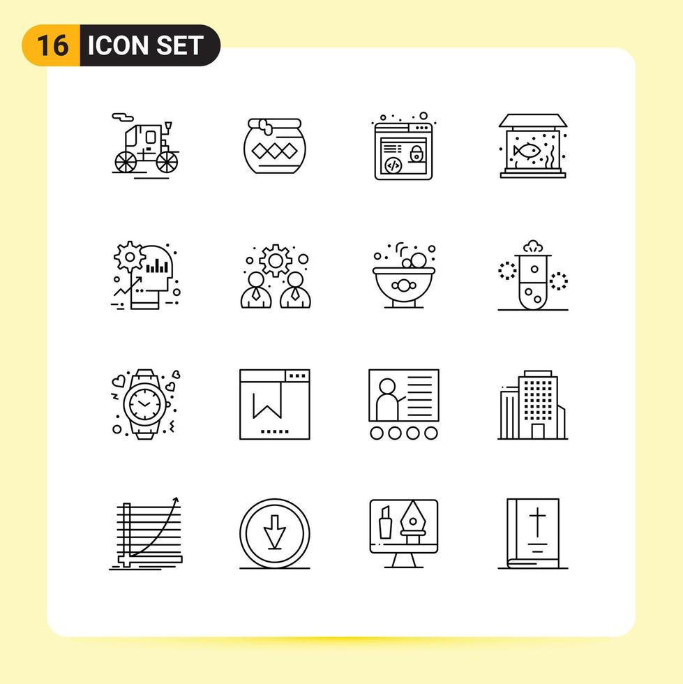 16 Universal Outline Signs Symbols of mind brain http tank living Editable Vector Design Elements