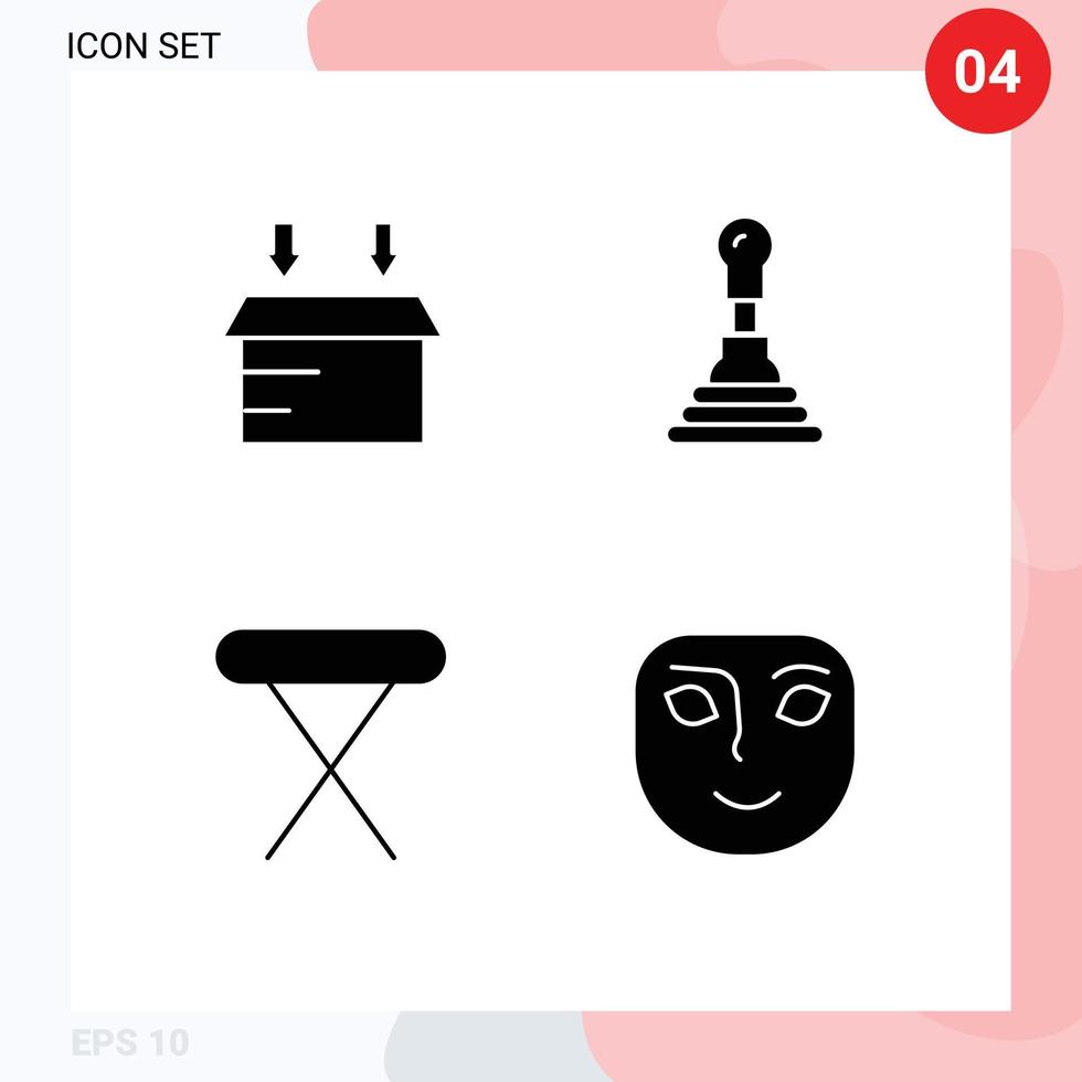 User Interface Pack of 4 Basic Solid Glyphs of box table car appliances face Editable Vector Design Elements