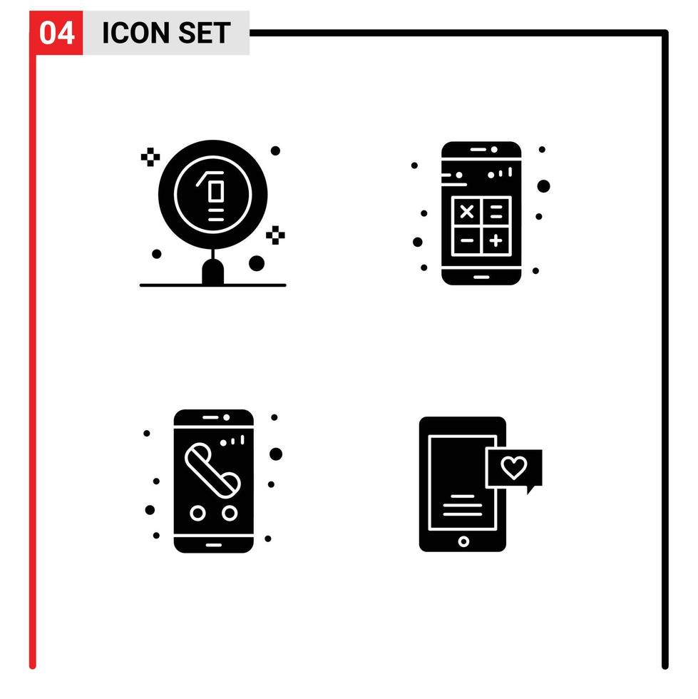 Set of 4 Vector Solid Glyphs on Grid for biology interaction laboratory app call Editable Vector Design Elements