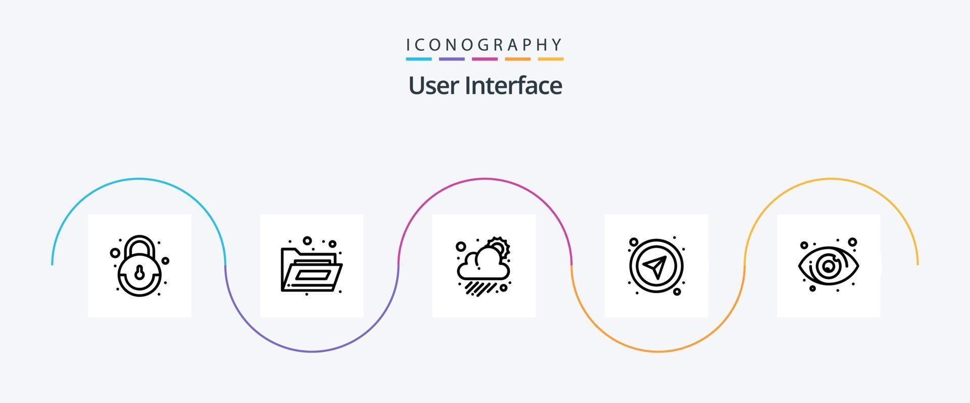 User Interface Line 5 Icon Pack Including view. target. sun. eye. select vector