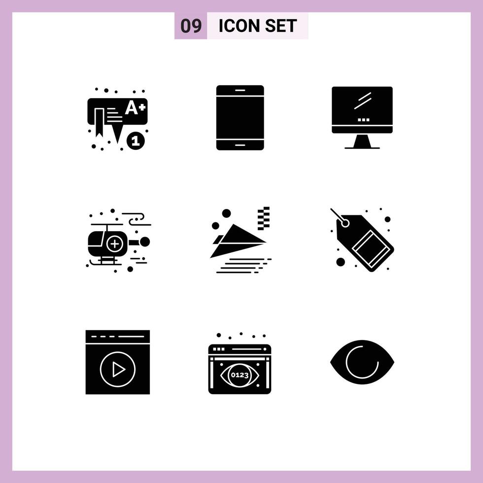 Set of 9 Modern UI Icons Symbols Signs for airplane helicopter ipad ambulance imac Editable Vector Design Elements