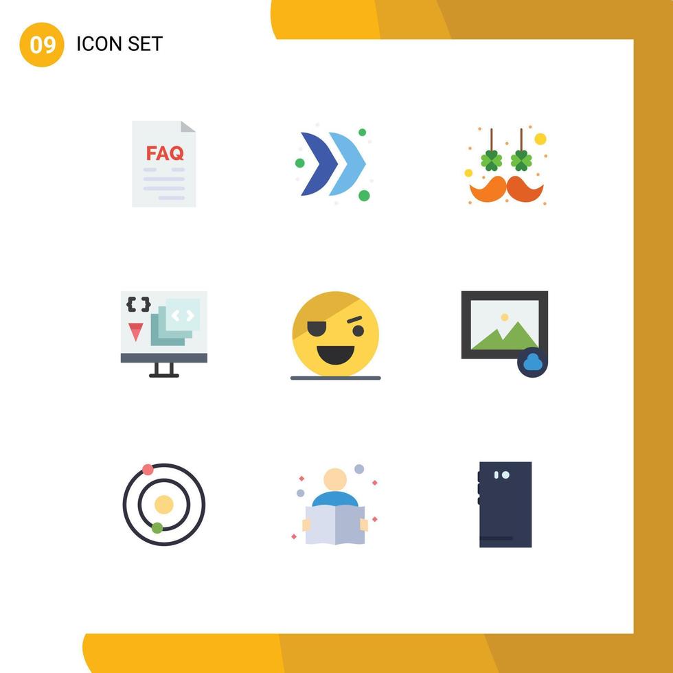 Pictogram Set of 9 Simple Flat Colors of programming develop multimedia coding flower Editable Vector Design Elements