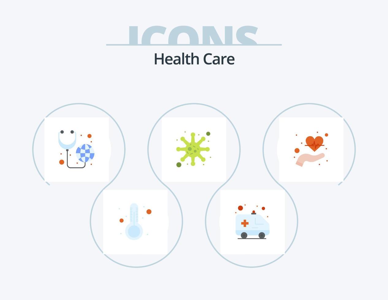 cuidado de la salud paquete de iconos planos 5 diseño de iconos. manos. salud global. virus. bacterias vector