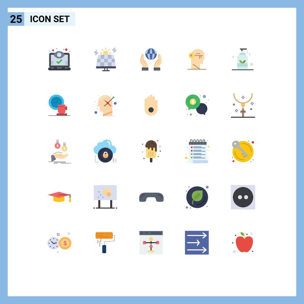 Group of 25 Modern Flat Colors Set for unlock lock solar key power Editable Vector Design Elements
