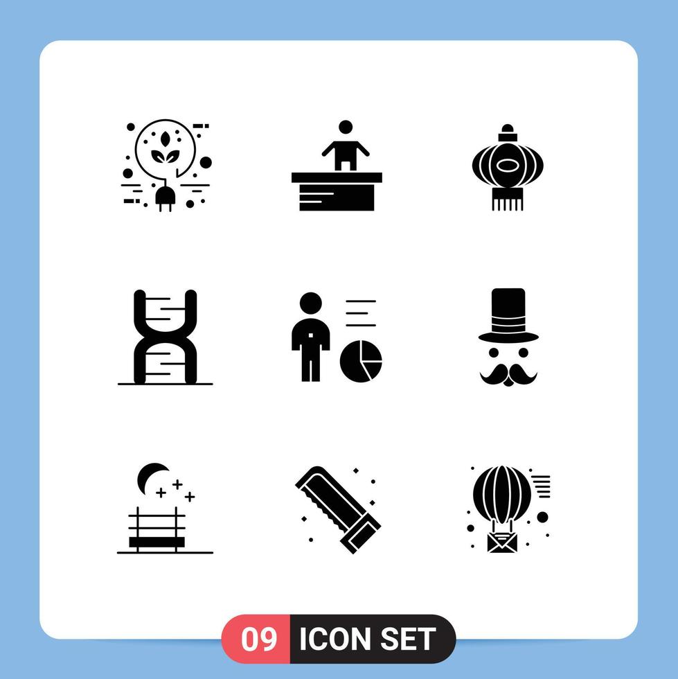 9 Universal Solid Glyphs Set for Web and Mobile Applications chart dna lantern code biology Editable Vector Design Elements