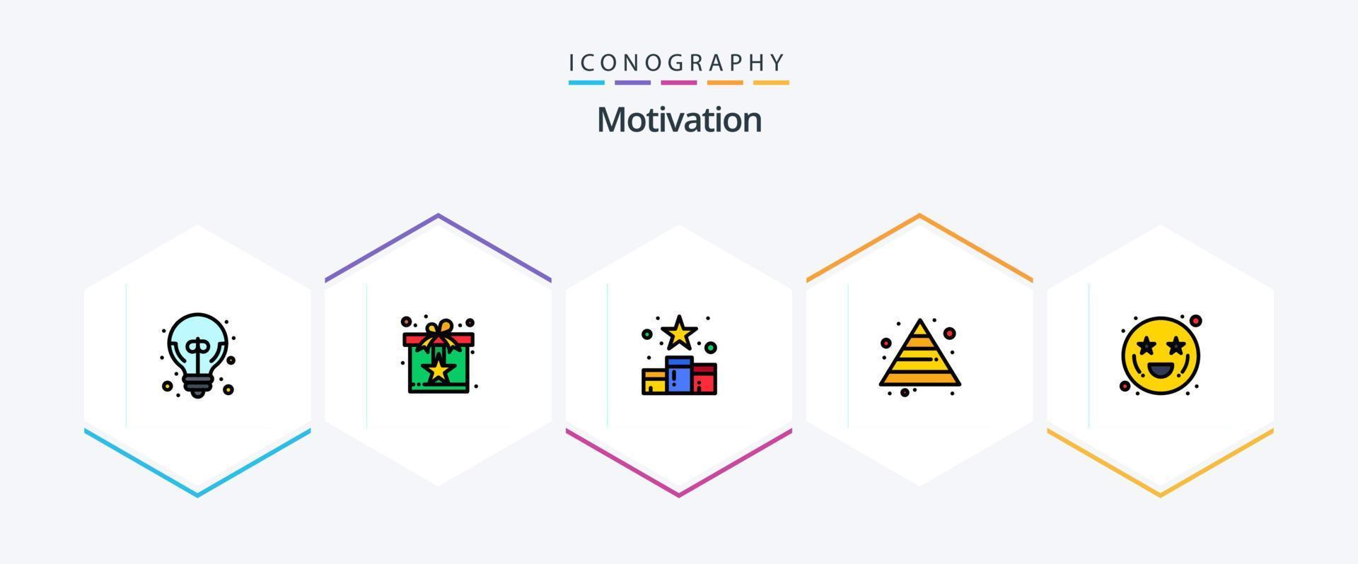Motivation 25 FilledLine icon pack including adoration. growth. surprise. career. reward vector