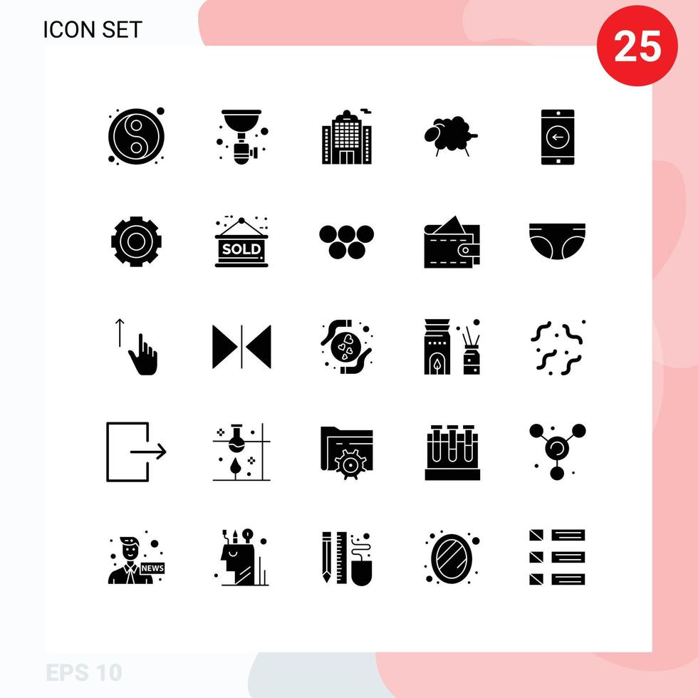 Modern Set of 25 Solid Glyphs and symbols such as application wool sink sheep house Editable Vector Design Elements