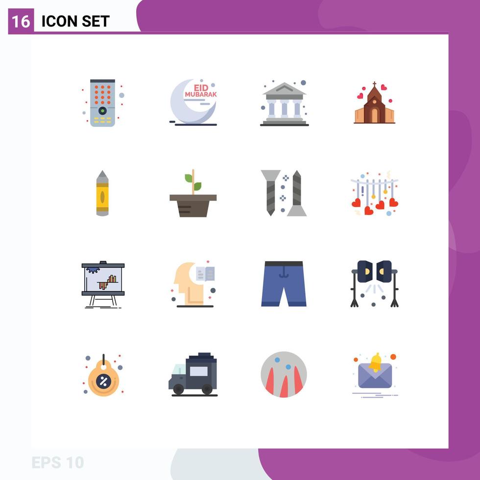Mobile Interface Flat Color Set of 16 Pictograms of pencil drawing school house love Editable Pack of Creative Vector Design Elements