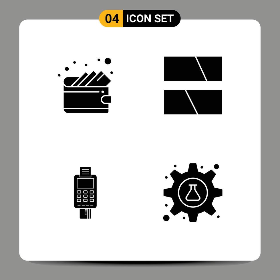 Set of 4 Modern UI Icons Symbols Signs for cash card editing layout credit card Editable Vector Design Elements