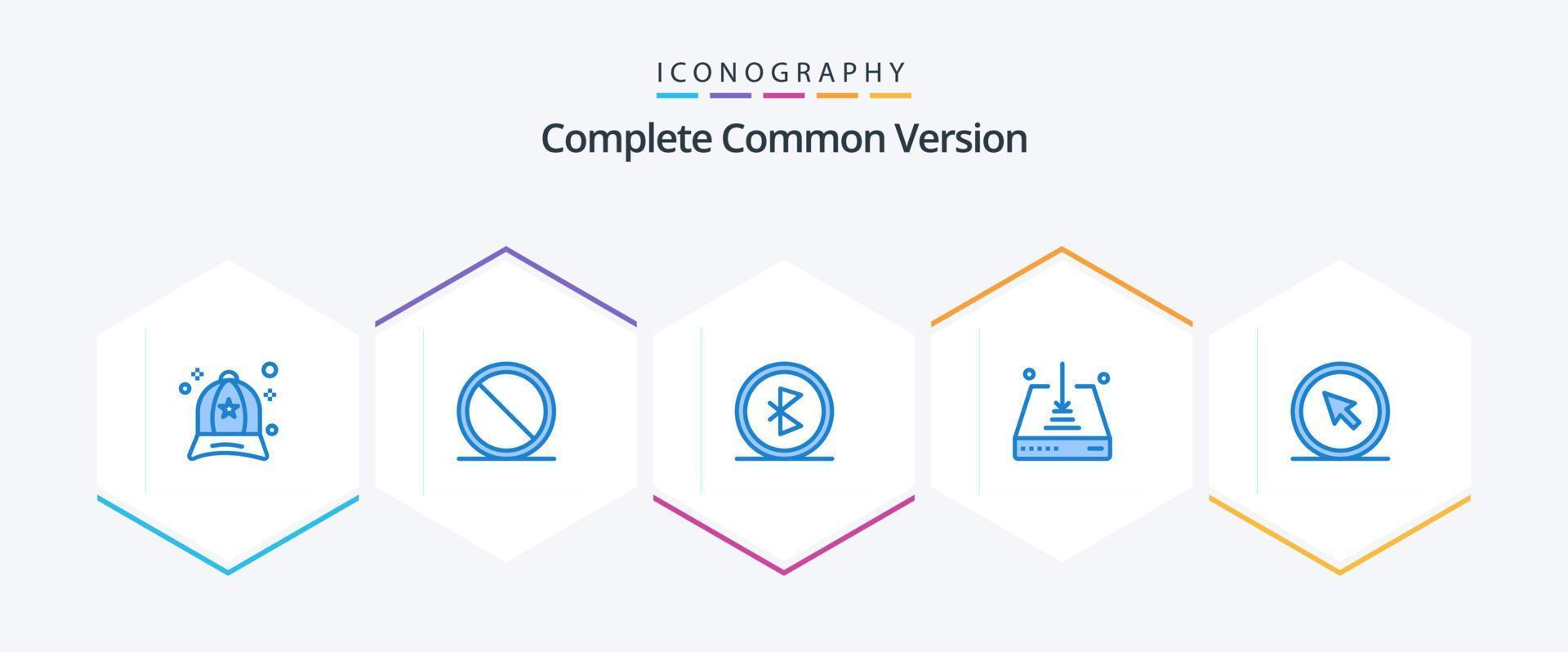 Paquete completo de íconos azules de la versión común 25 que incluye clic. descargar. Bluetooth. abajo. inalámbrico vector