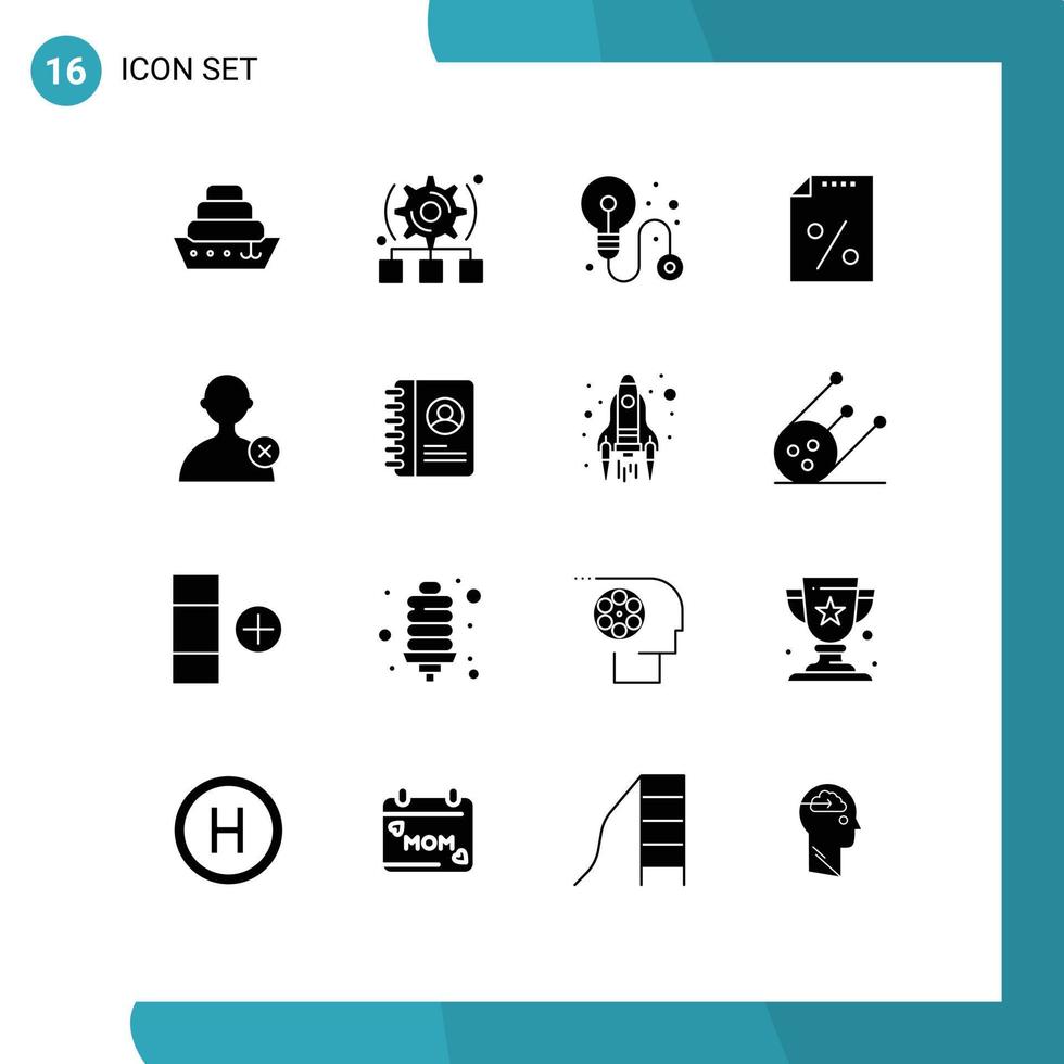 Pictogram Set of 16 Simple Solid Glyphs of book man idea delete payment Editable Vector Design Elements