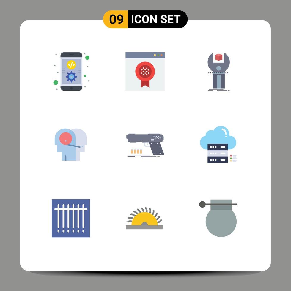 9 concepto de color plano para sitios web móviles y aplicaciones pistola audición sdk programación de comunicación elementos de diseño vectorial editables vector