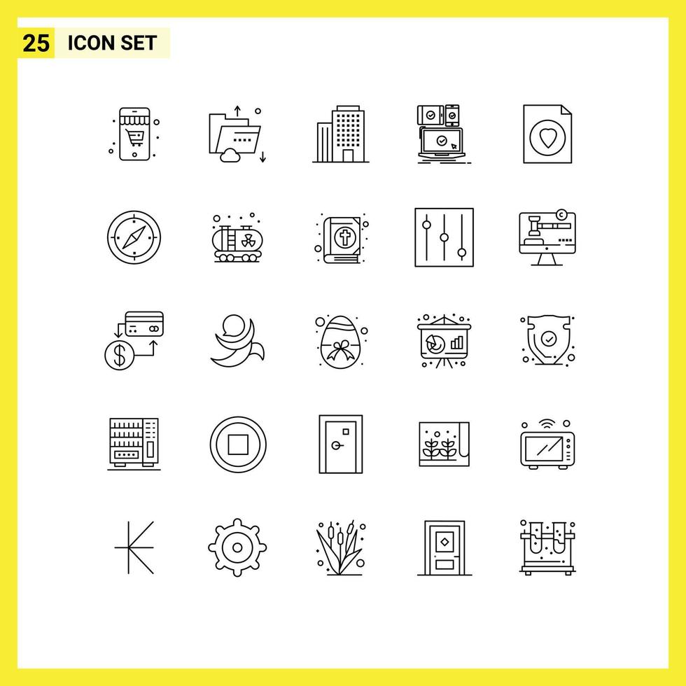 Group of 25 Modern Lines Set for favorite technology building responsive devices Editable Vector Design Elements