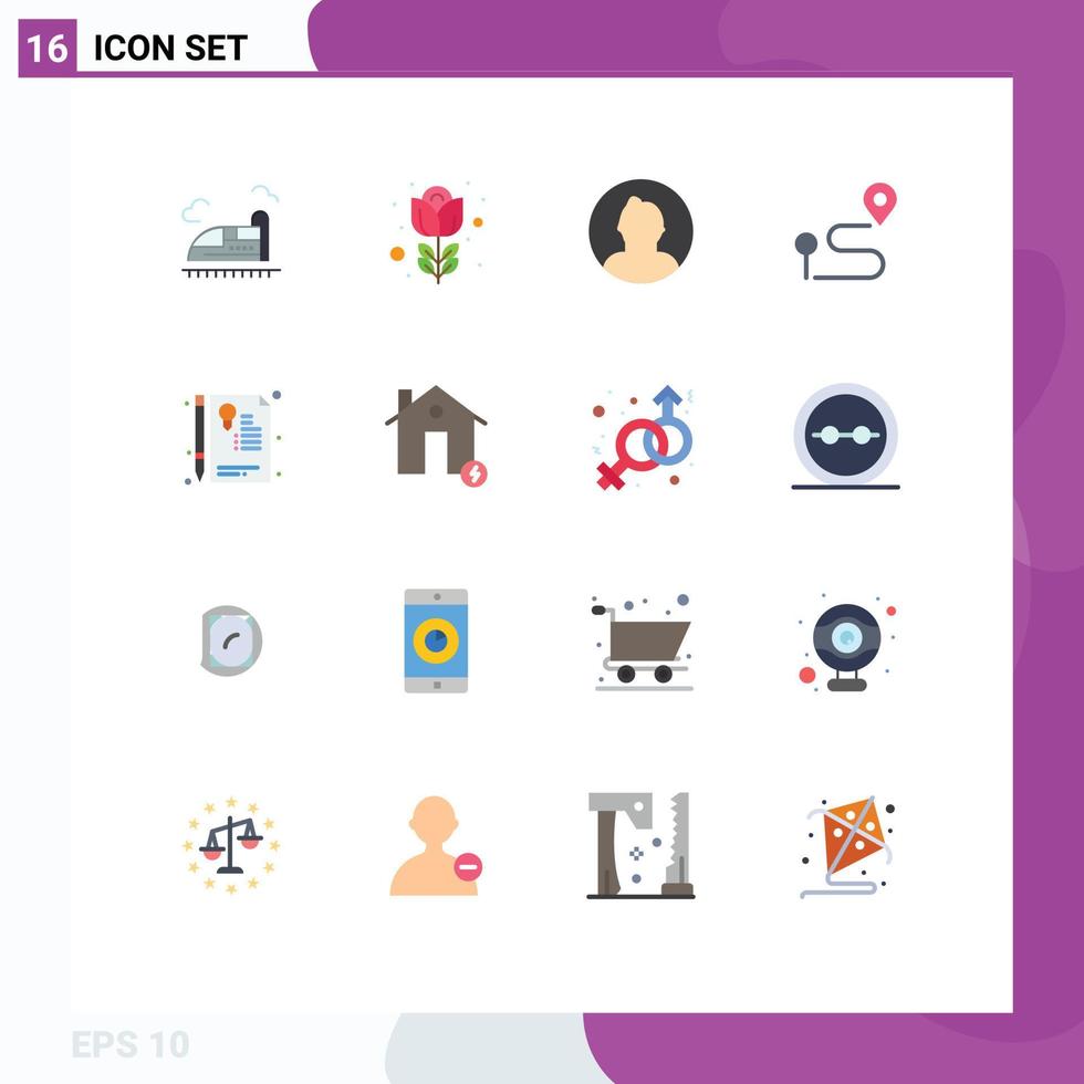 Mobile Interface Flat Color Set of 16 Pictograms of document pin avatar navigation location Editable Pack of Creative Vector Design Elements