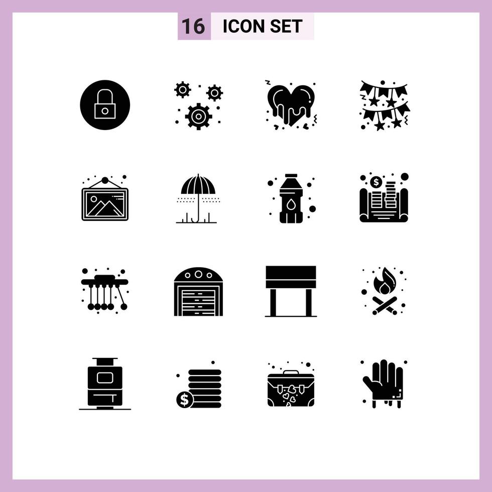 Mobile Interface Solid Glyph Set of 16 Pictograms of image night party bleeding red bow Editable Vector Design Elements