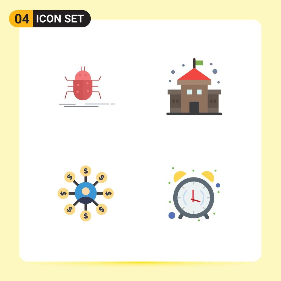 4 Flat Icon concept for Websites Mobile and Apps bug money testing education chain Editable Vector Design Elements