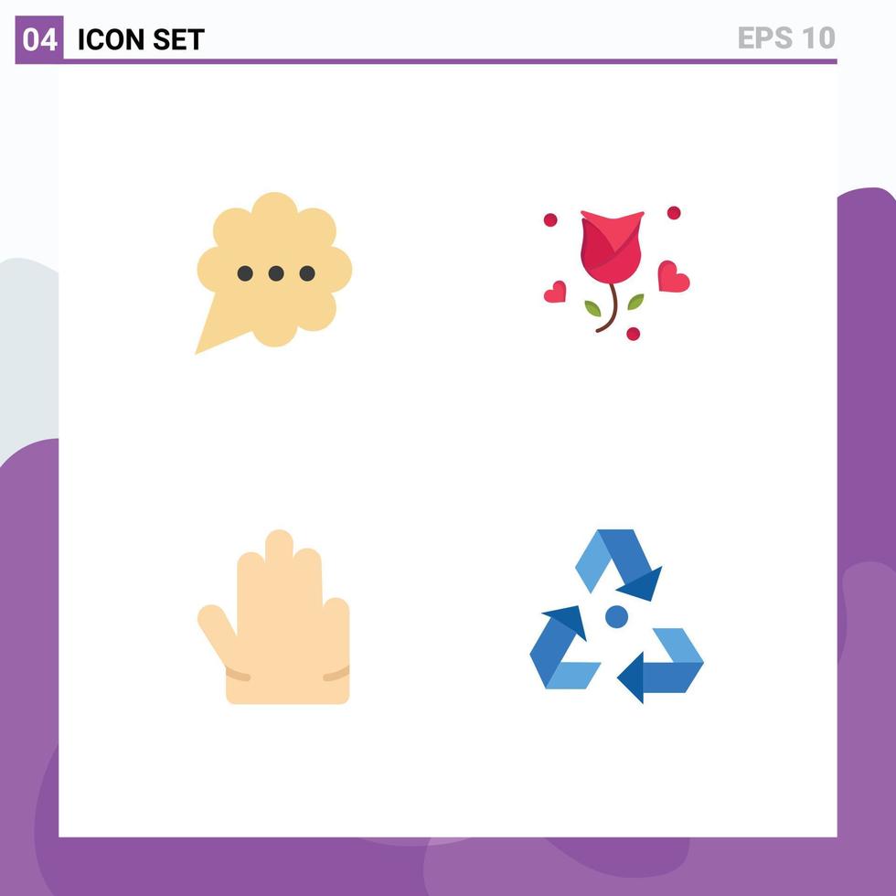 Modern Set of 4 Flat Icons Pictograph of bubble four rose propose eco Editable Vector Design Elements