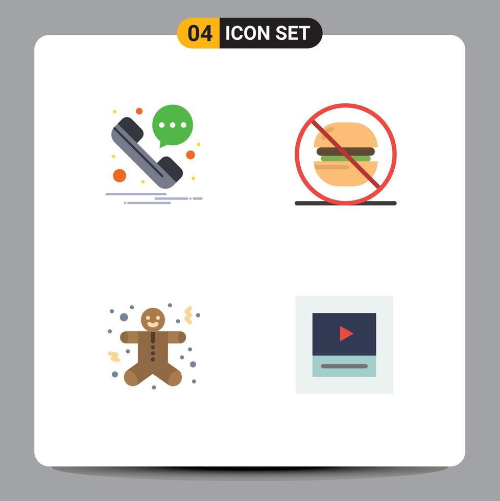 Set of 4 Commercial Flat Icons pack for message gingerbread men fast no layout Editable Vector Design Elements