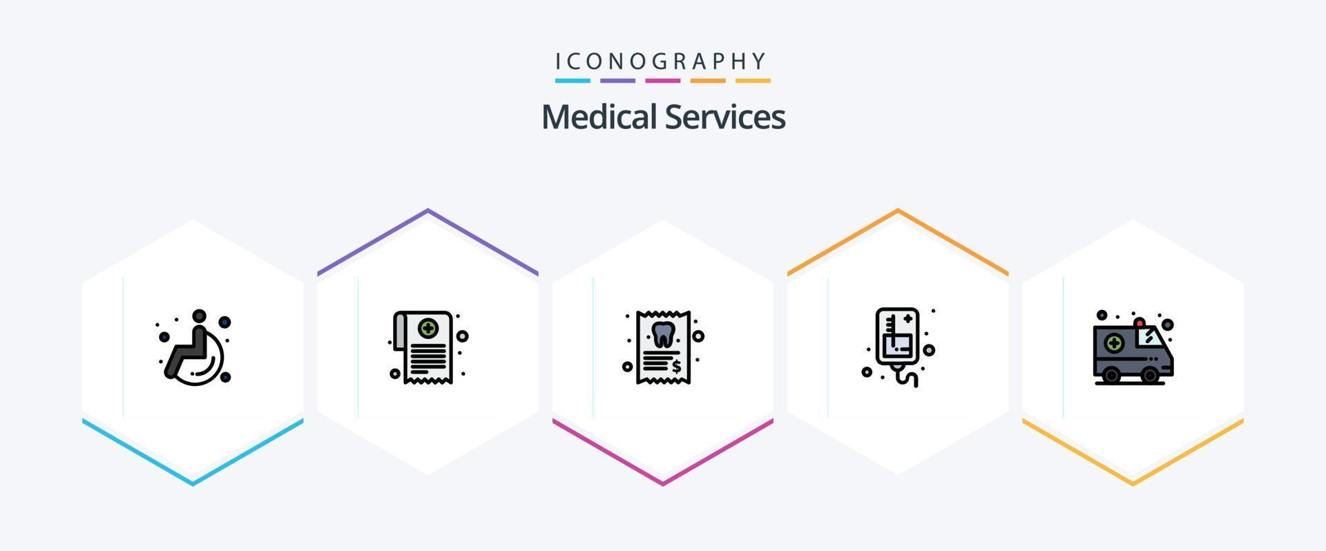 Medical Services 25 FilledLine icon pack including medical. ambulance. medical. medical. infusion vector